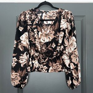 Express Black and Cream Floral Blouse